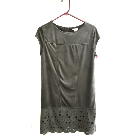 Xhilaration soft faux suede olive green women's shift dress sz small - Picture 1 of 4
